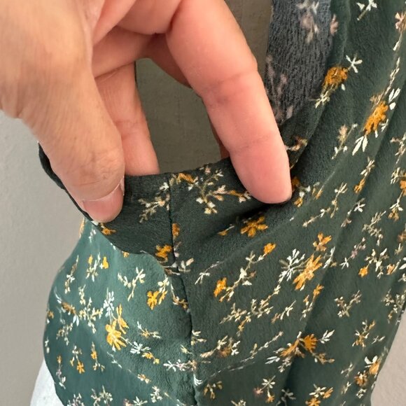 Madewell Fresh Spring Wrap Blouse V Neck Lightweight Green Floral Print Sz L - Picture 5 of 10